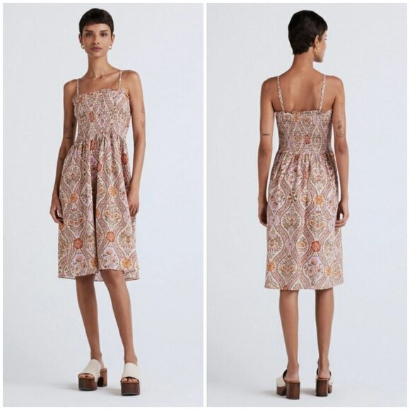 💕DEREK LAM 10 CROSBY Madani Linen Blend Smocked Skirt Light Khaki Floral 12 NWT - Picture 5 of 16